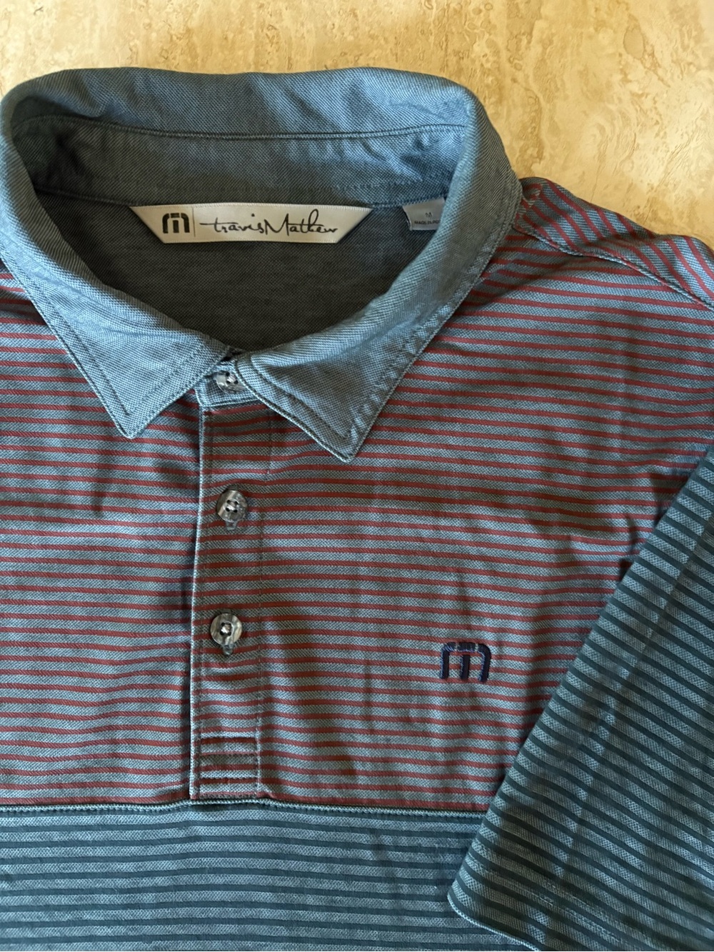 Travis Mathew Size M Striped Polo in Blue and Red